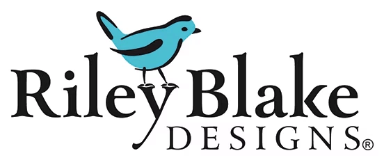 Logo of Riley Blake Designs featuring a stylized blue bird above the text.